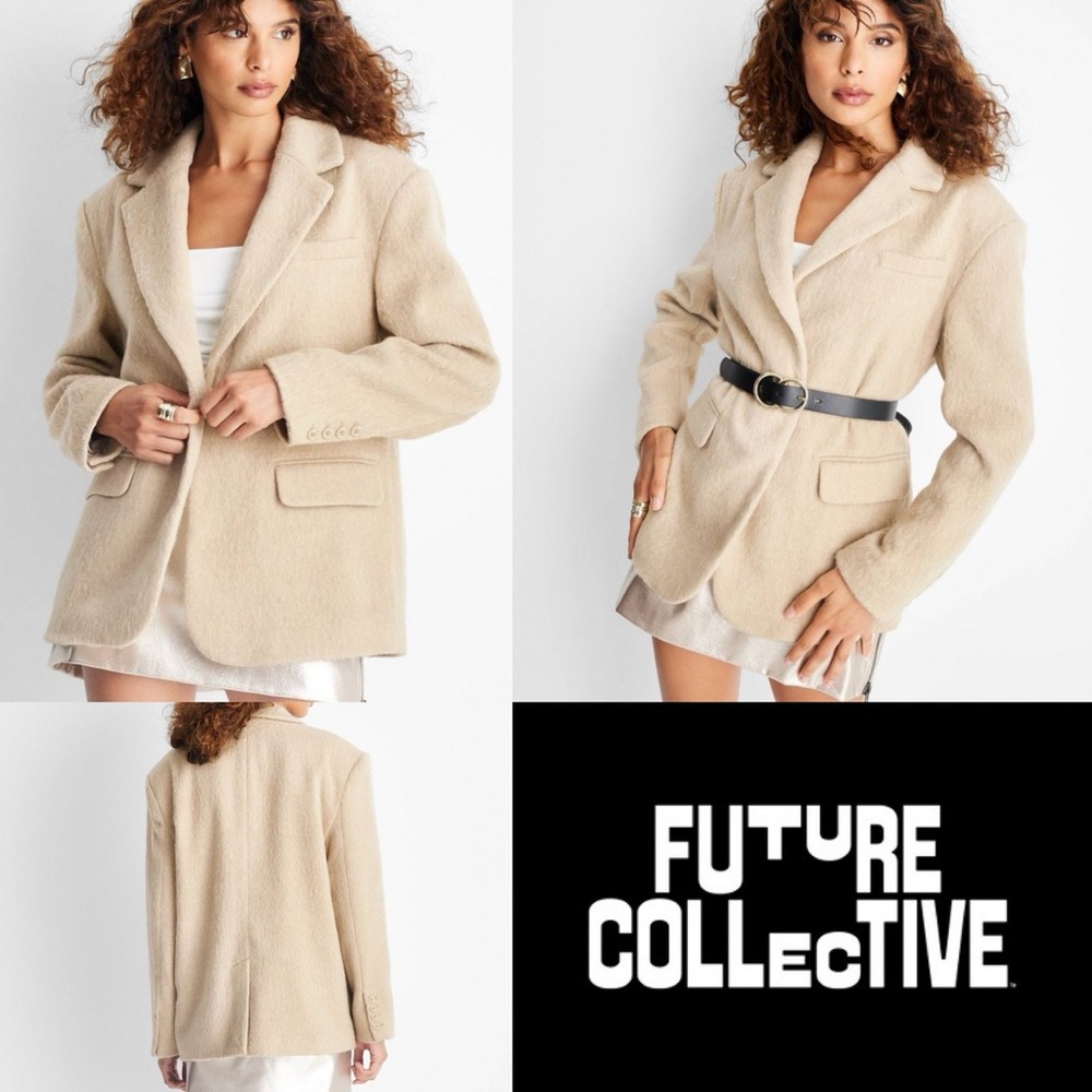 Women's Cream Fuzzy Blazer NWT Size M